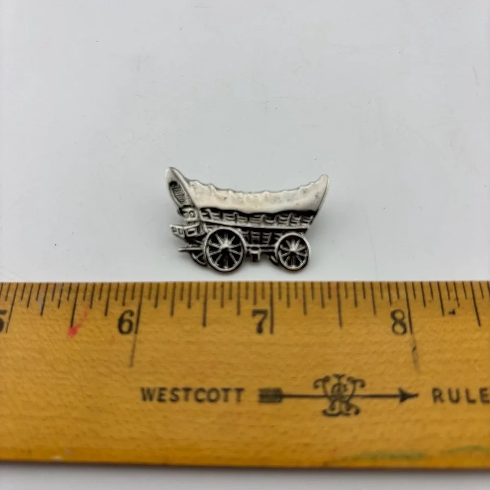 Vintage Covered Wagon Brooch Silver‎ Tone Western Pioneer Vintage